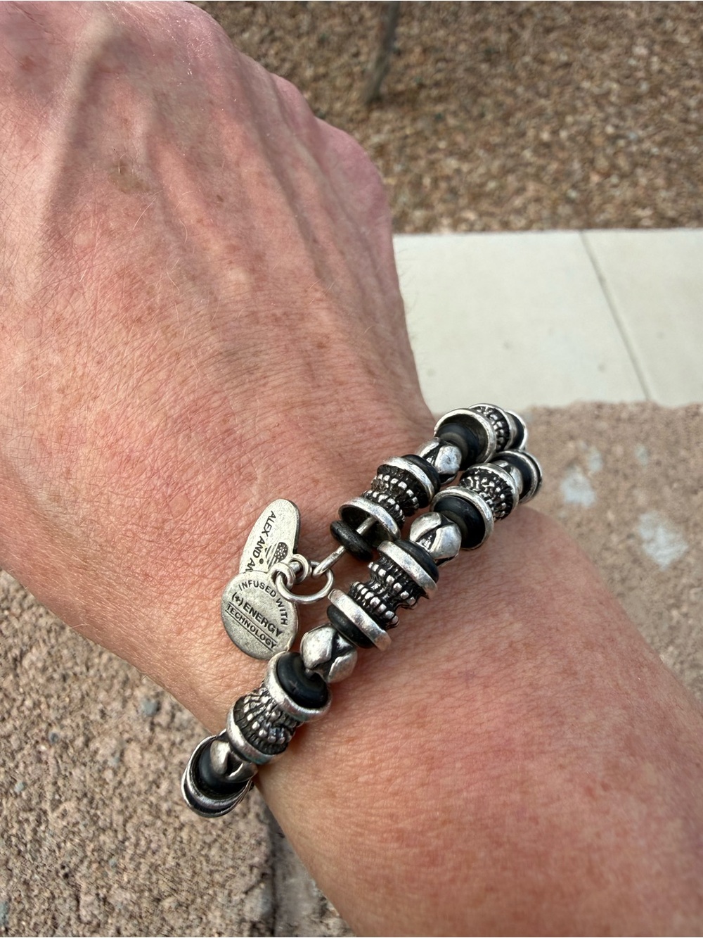 Alex and Ani Vintage Sixty-Six Beaded Wire Wrap Bracelet Silver Tone